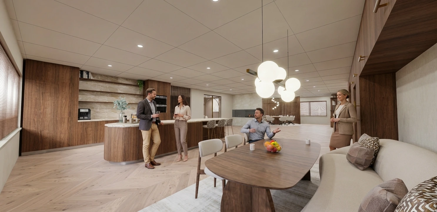 Japandi kantoor ontwerp kantine