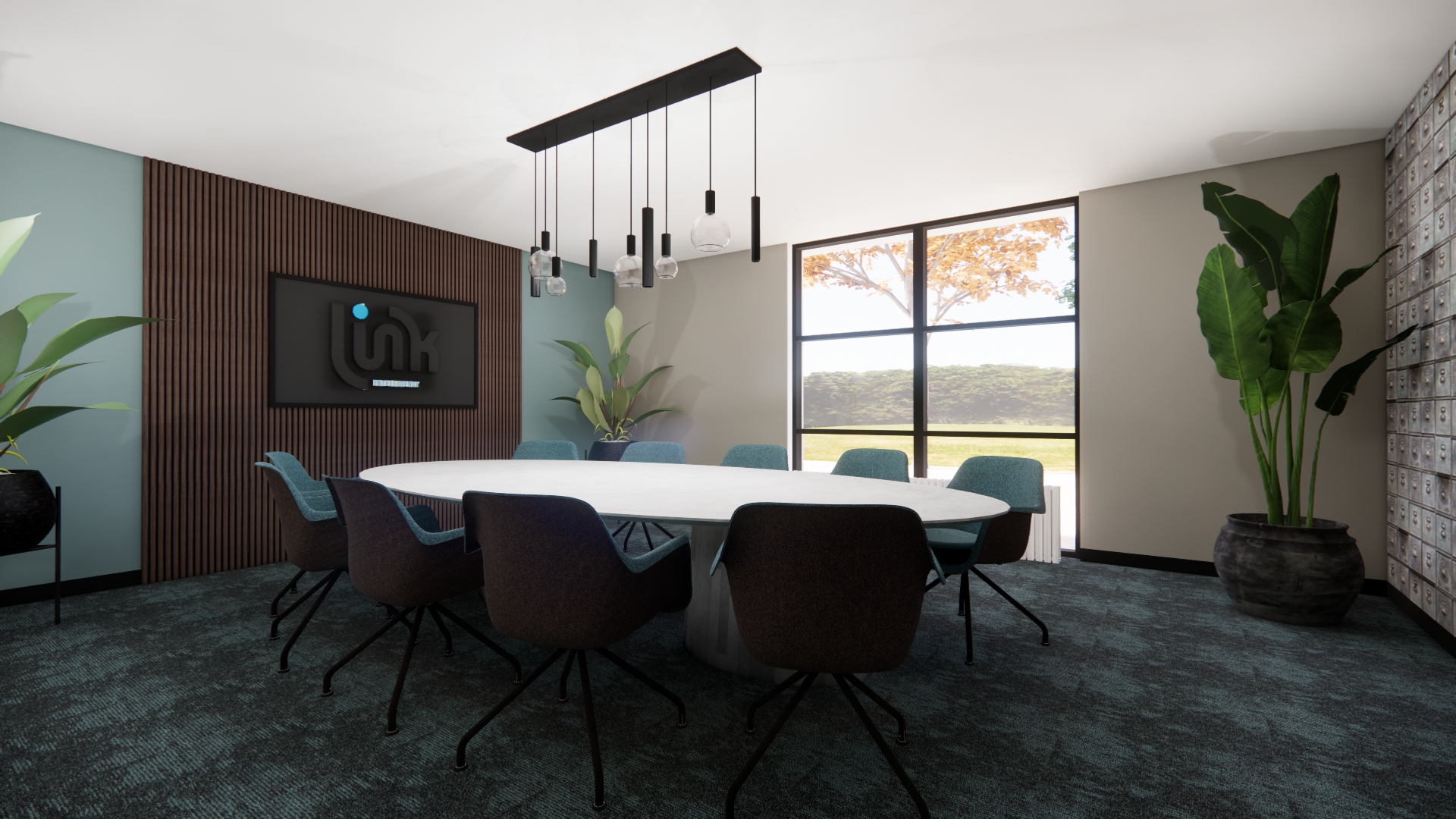 3D ontwerp van de vergaderruimte van Link Intelligence