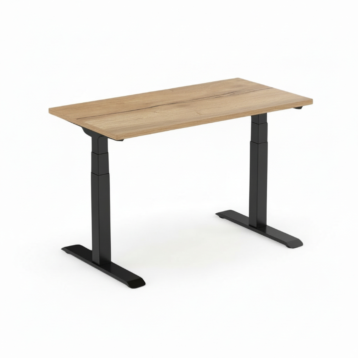 Elektrisch zit-sta bureau NEN 527 (Natuur Eiken, Zwart, 120 x 80 cm, Ongemonteerd)